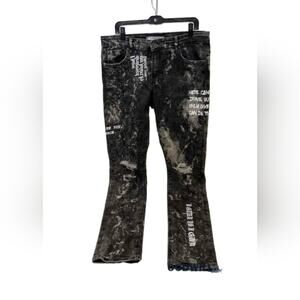 EMBELLISH EUC MENS UNISEX SIZE 36 x 35 HATE/LOVE DENIM BLACK JEANS
